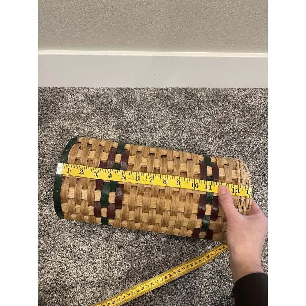 Vintage Wooden Woven Wicker Umbrella Or Toilet Paper Holder Basket 14”